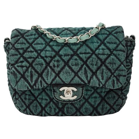 CHANEL Washed Denim Quilted Mini Rectangular Flap Blue